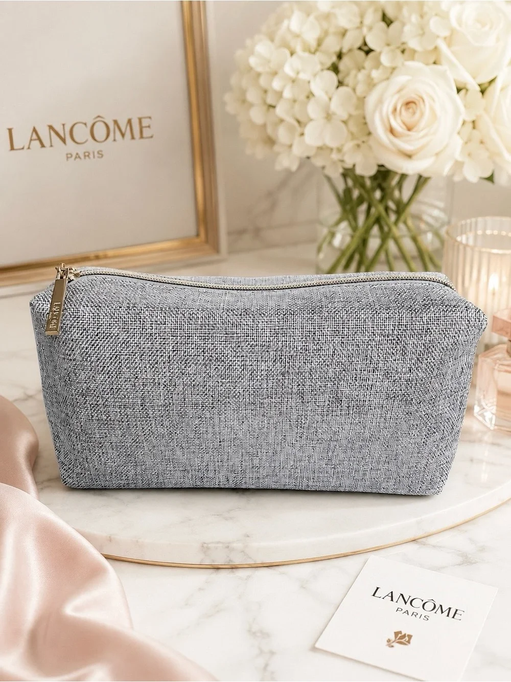 Lancôme Paris Cosmetic Makeup Bag Glitter Gold Zip